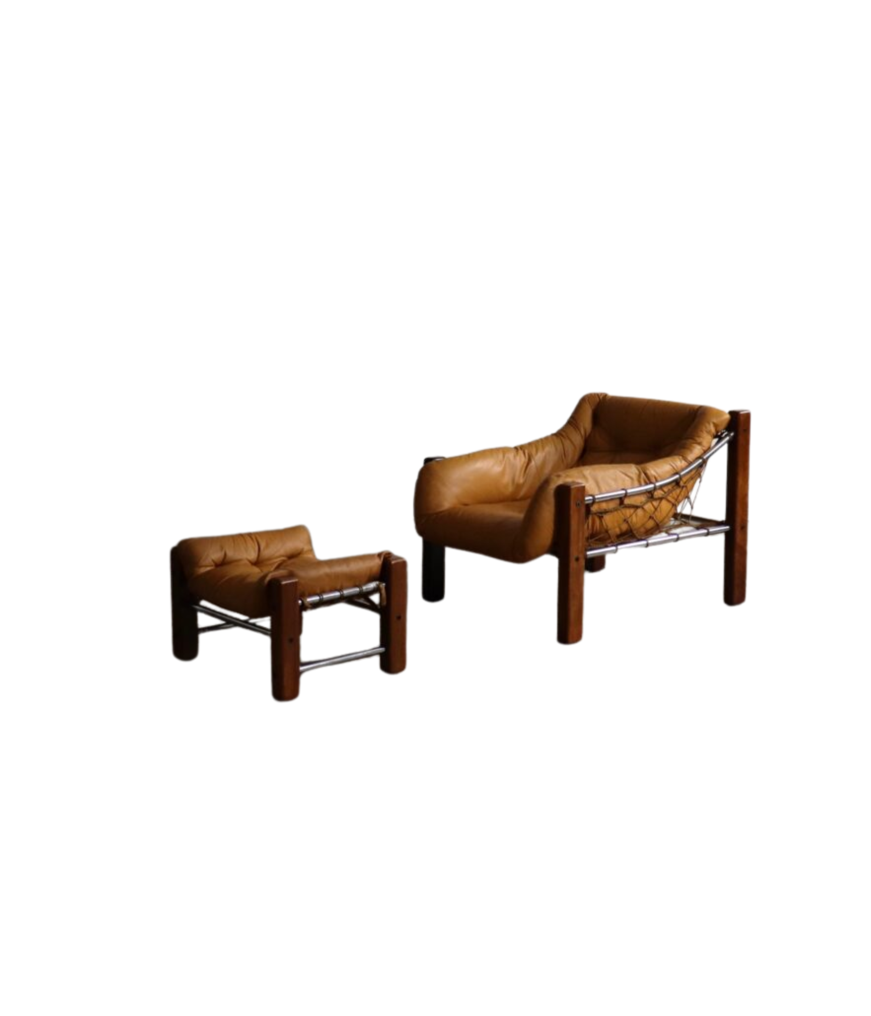 Set_of_Jean_Gillon_“Amazonas”_Lounge_Chair_with_Ottoman_in_Cognac_Leather,_Brazil_1960s