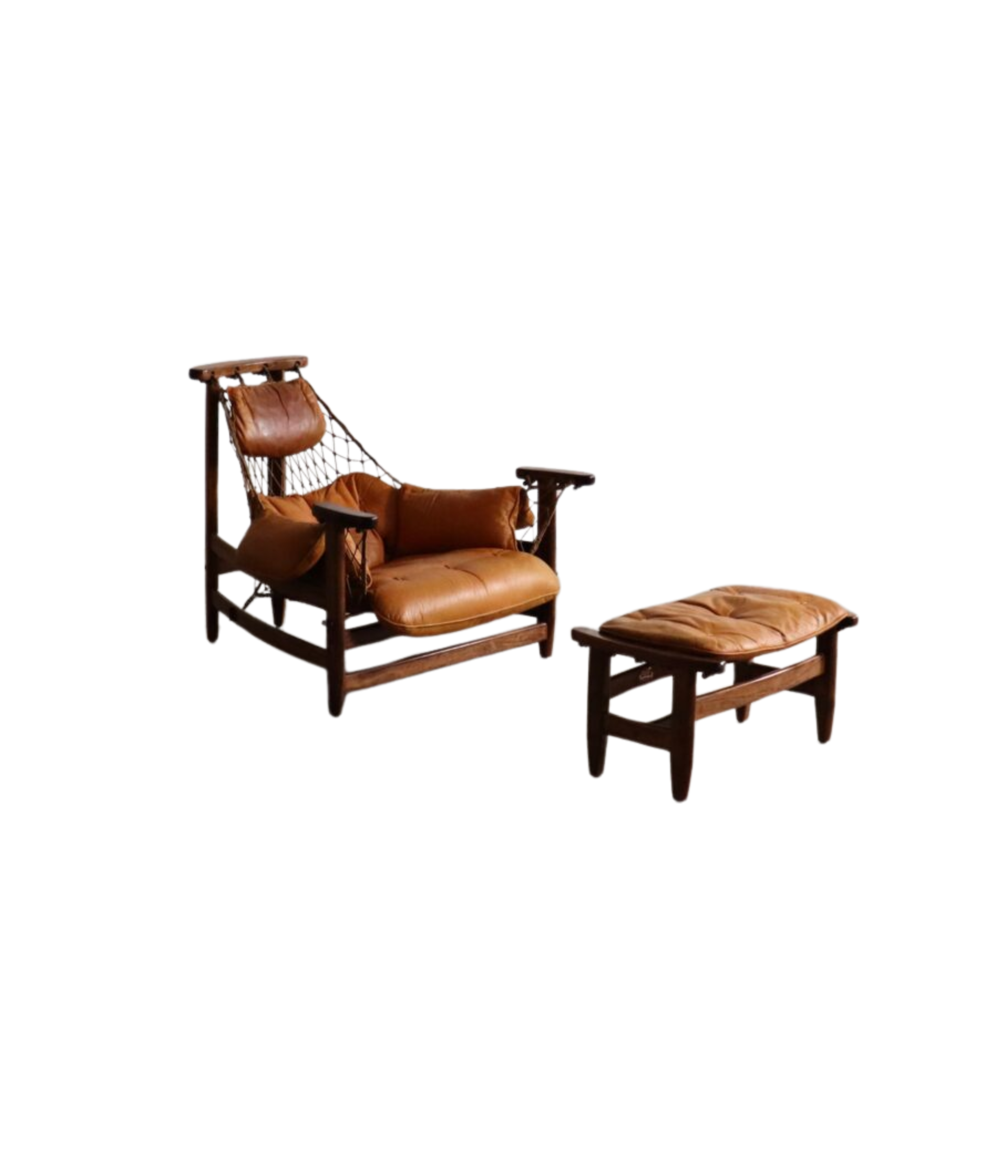 Set_of_Jean_Gillon_“Jangada”_Lounge_Chair_with_Ottoman_in_Cognac_Leather,_Brazil_1960s