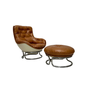 Set_of_Karate_Lounge_Chair_and_Ottoman_by_Michel_Cadestin_for_Airborne,_Cognac_Leather_and_White_Fibreglass,_France,_1960s