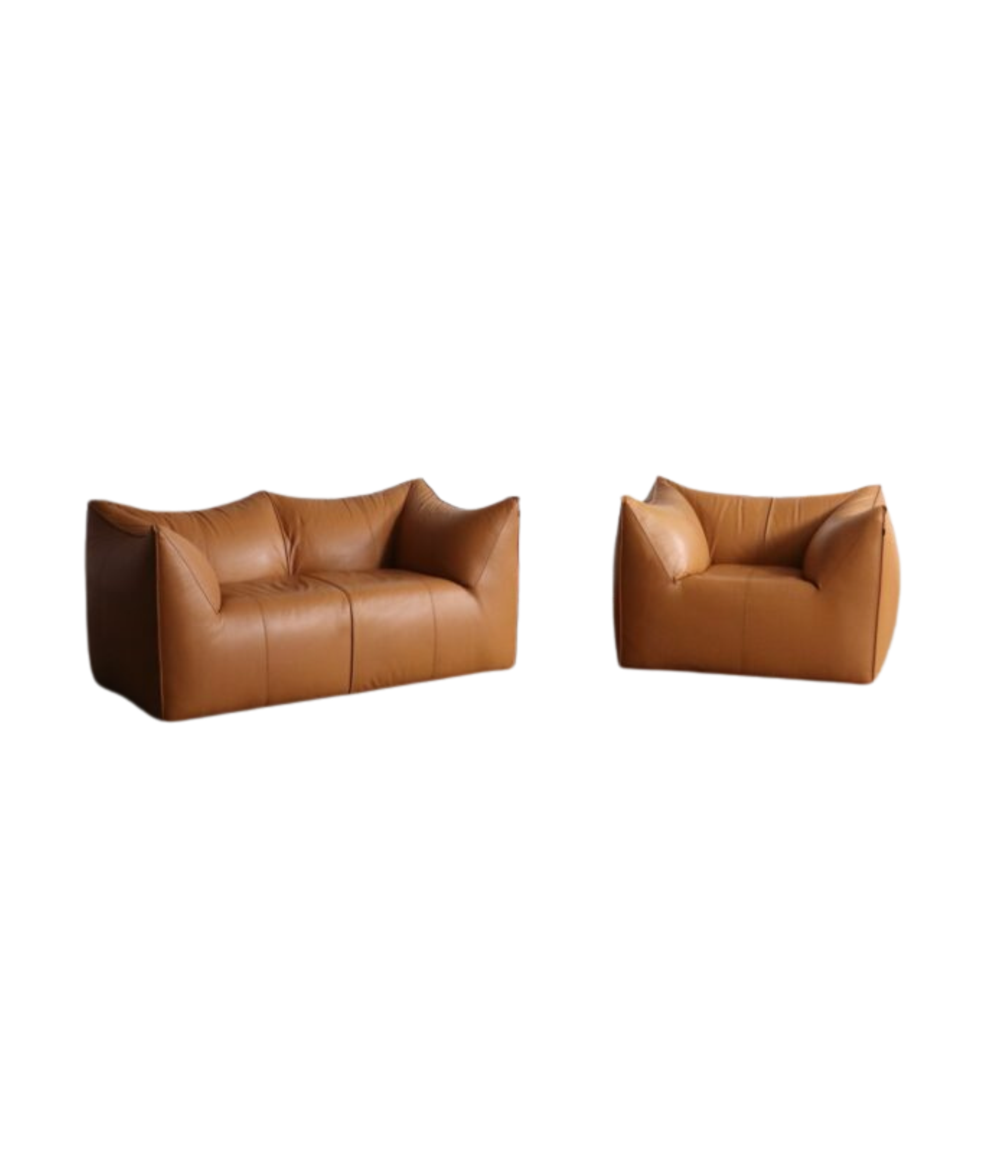 Set_of_Le_Bambole_Sofa_and_Lounge_Chair_Set_by_Mario_Bellini_for_B&B_Italia,_Original_Cognac_Leather,_Italy,_1970s