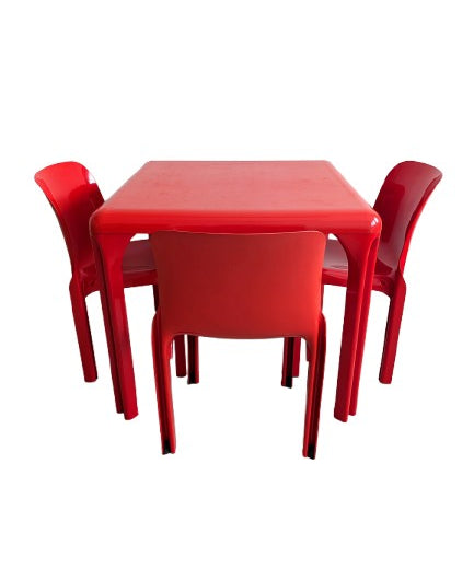 Set_of_Red_Selene_Table_and_3_chairs_by_Vico_Magistretti_for_Artemide,_1960s