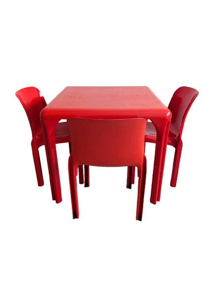 Set_of_Red_Selene_Table_and_3_chairs_by_Vico_Magistretti_for_Artemide,_1960s