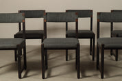 Set_of_6_Jean_Batenburg_Dining_Chairs_for_MI_in_Dark-Stained_Wood_and_Grey_Fabric,_Belgium