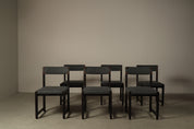 Set_of_6_Jean_Batenburg_Dining_Chairs_for_MI_in_Dark-Stained_Wood_and_Grey_Fabric,_Belgium