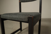 Set_of_6_Jean_Batenburg_Dining_Chairs_for_MI_in_Dark-Stained_Wood_and_Grey_Fabric,_Belgium