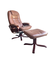 Set_of_Swivel_Lounge_Chair_with_Ottoman,1990s_Scandinavian_Style_Brown_Leather_Reclining