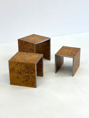 Set_of_3_Nesting_Tables_by_Tommaso_Barbi_in_Burl_Wood_and_Chrome,_Italy