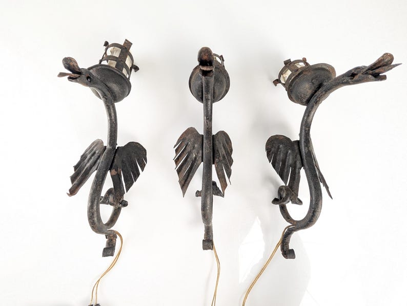 Set_of_3_Wrought_Iron_Dragon_Sconces