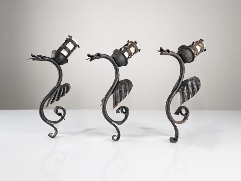 Set_of_Three_Wrought_Iron_Dragon_Sconces