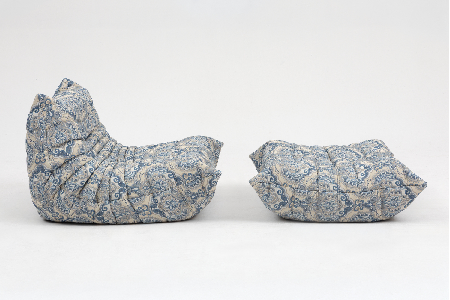 Set_of_Togo_Lounge_Chair_and_Pouf_by_Michel_Ducaroy_for_Ligne_Roset,_Blue_Pattern,_France,_1977