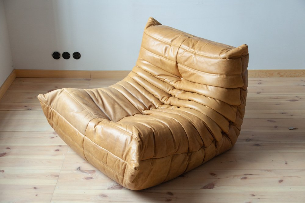 Set_of_Togo_Lounge_Chair_and_Pouf_by_Michel_Ducaroy_for_Ligne_Roset,_Camel_Brown_Leather,_France,_1973