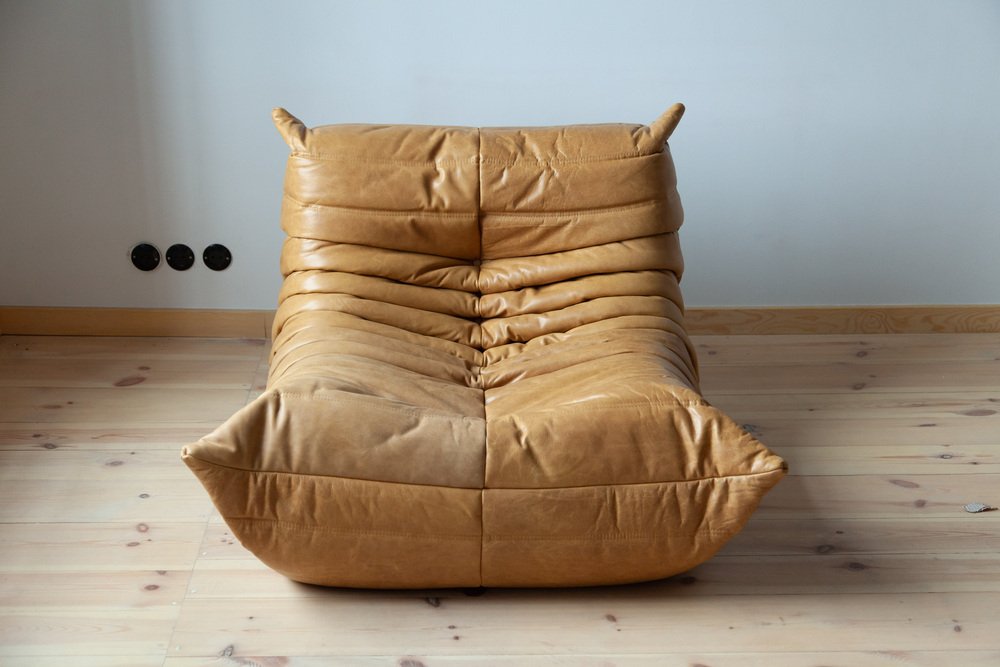 Set_of_Togo_Lounge_Chair_and_Pouf_by_Michel_Ducaroy_for_Ligne_Roset,_Camel_Brown_Leather,_France,_1973