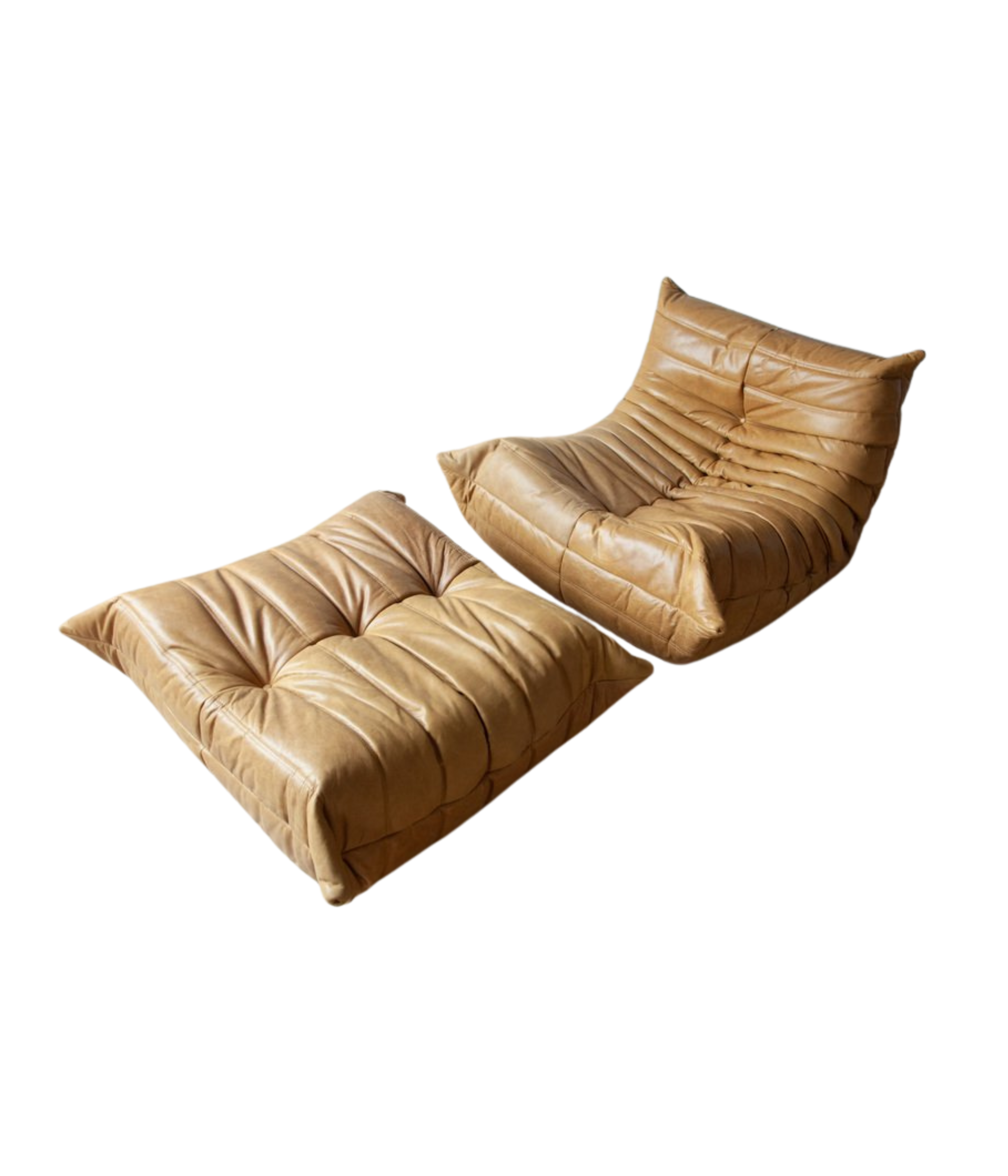 Set_of_Togo_Lounge_Chair_and_Pouf_by_Michel_Ducaroy_for_Ligne_Roset,_Camel_Brown_Leather,_France,_1973