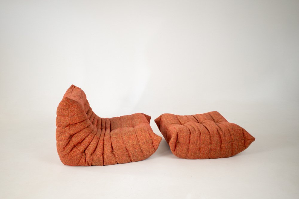 Set_of_Togo_Lounge_Chair_and_Pouf_by_Michel_Ducaroy_for_Ligne_Roset,_Crimson_Tweed_Fabric,_France,_1981