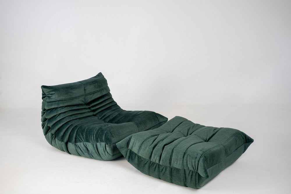 Set_of_Togo_Lounge_Chair_and_Pouf_by_Michel_Ducaroy_for_Ligne_Roset,_Dark_Mint_Velvet,_France,_1982