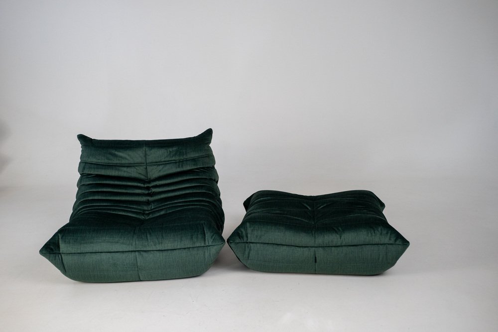 Set_of_Togo_Lounge_Chair_and_Pouf_by_Michel_Ducaroy_for_Ligne_Roset,_Dark_Mint_Velvet,_France,_1982