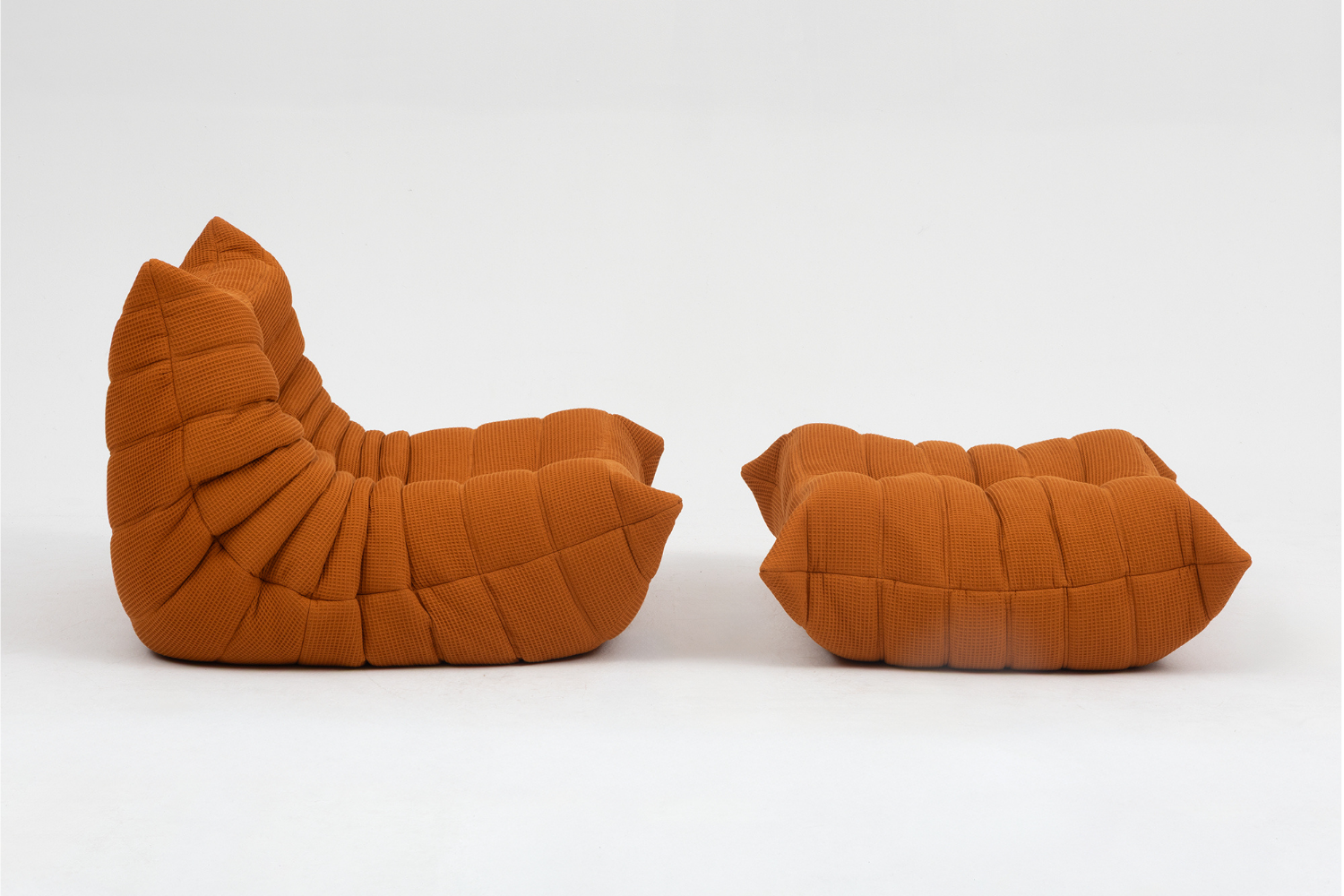 Set_of_Togo_Lounge_Chair_and_Pouf_by_Michel_Ducaroy_for_Ligne_Roset,_Orange_Fabric,_France,_1975