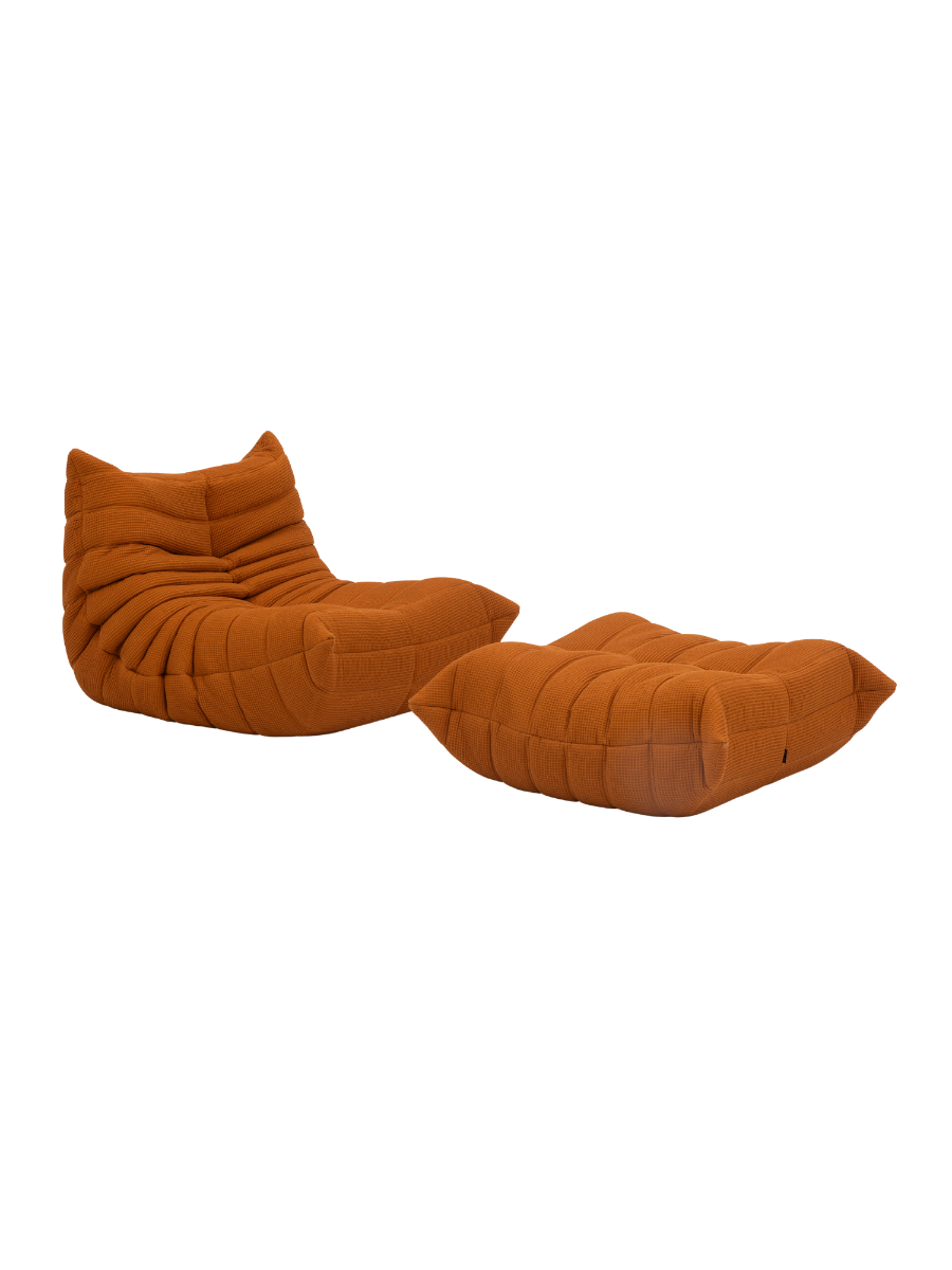 Set_of_Togo_Lounge_Chair_and_Pouf_by_Michel_Ducaroy_for_Ligne_Roset,_Orange_Fabric,_France,_1975