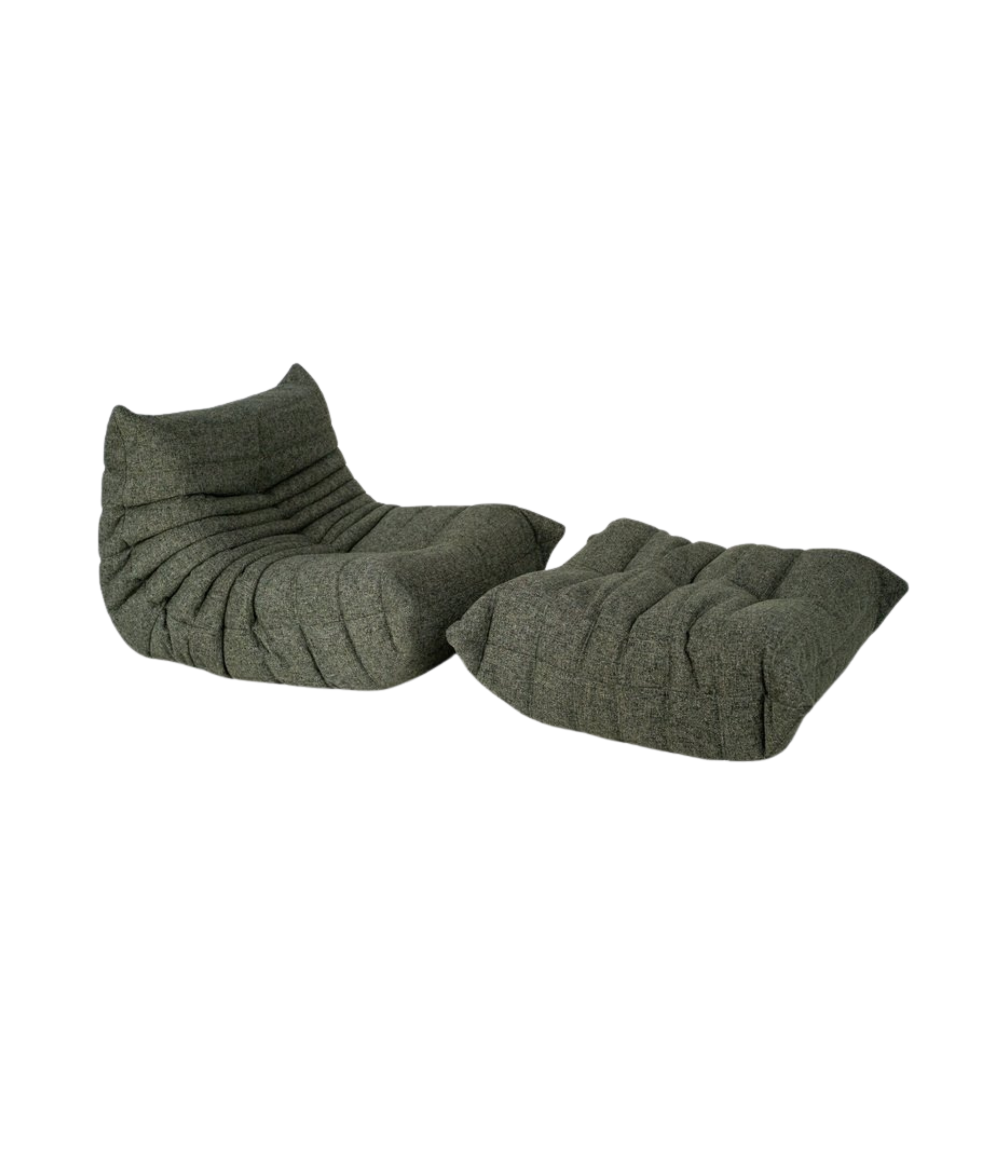 Set_of_Togo_Lounge_Chair_and_Pouf_by_Michel_Ducaroy_for_Ligne_Roset,_Grey_Tweed_Fabric,_France,_1973