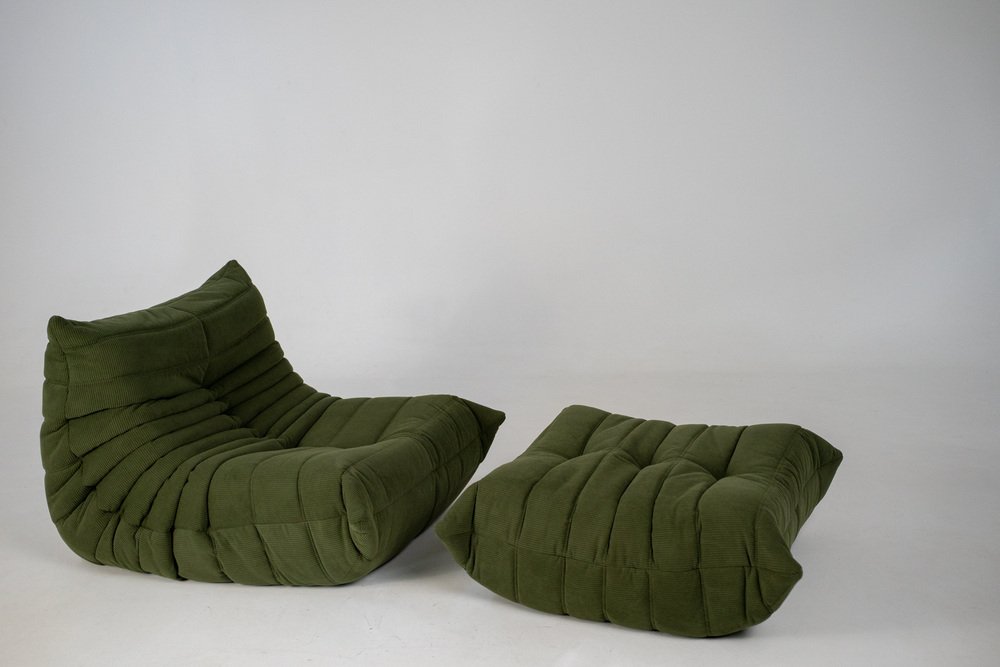 Set_of_Togo_Lounge_Chair_and_Pouf_by_Michel_Ducaroy_for_Ligne_Roset,_Khaki_Corduroy,_France,_1974