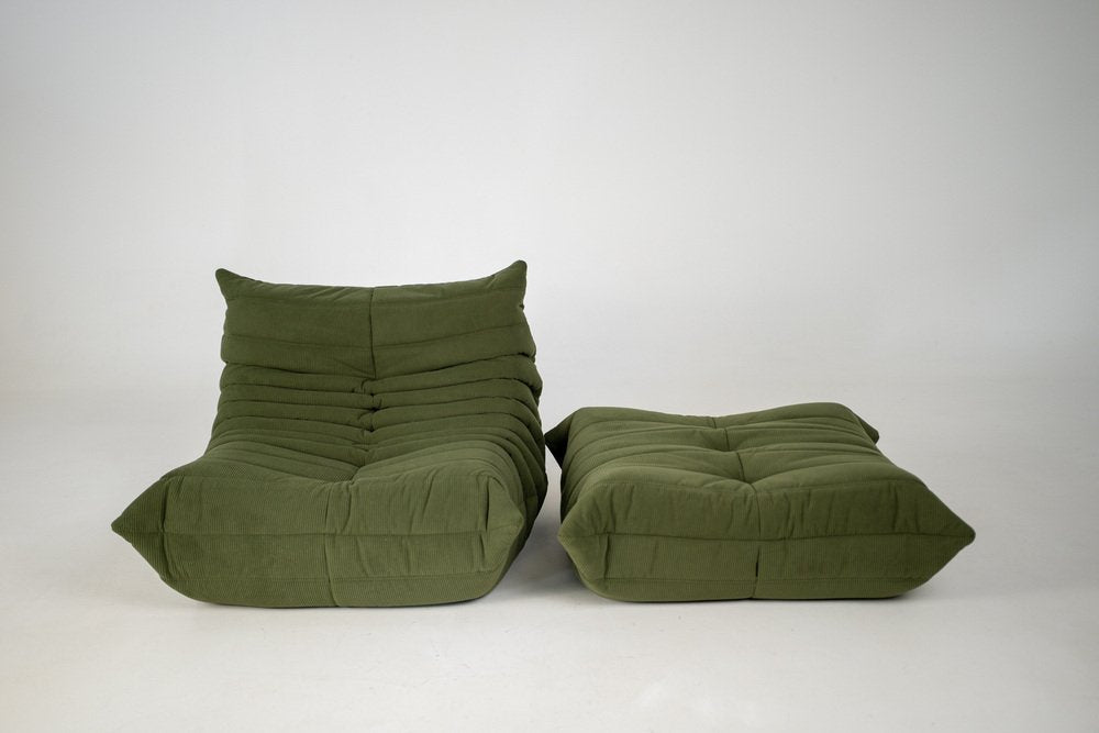 Set_of_Togo_Lounge_Chair_and_Pouf_by_Michel_Ducaroy_for_Ligne_Roset,_Khaki_Corduroy,_France,_1974