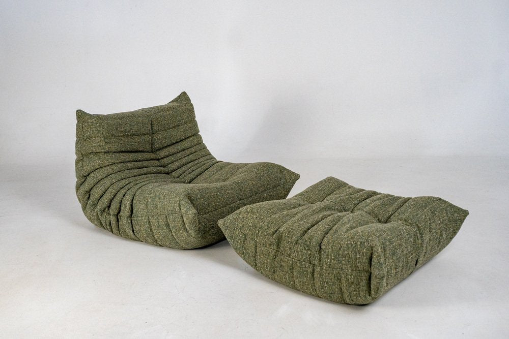 Set_of_Togo_Lounge_Chair_and_Pouf_by_Michel_Ducaroy_for_Ligne_Roset,_Khaki_Tweed_Fabric,_France,_1978