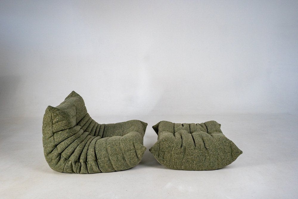 Set_of_Togo_Lounge_Chair_and_Pouf_by_Michel_Ducaroy_for_Ligne_Roset,_Khaki_Tweed_Fabric,_France,_1978