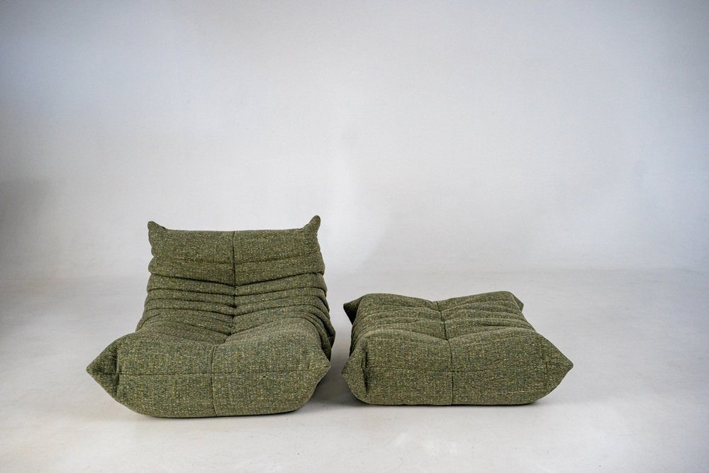 Set_of_Togo_Lounge_Chair_and_Pouf_by_Michel_Ducaroy_for_Ligne_Roset,_Khaki_Tweed_Fabric,_France,_1978