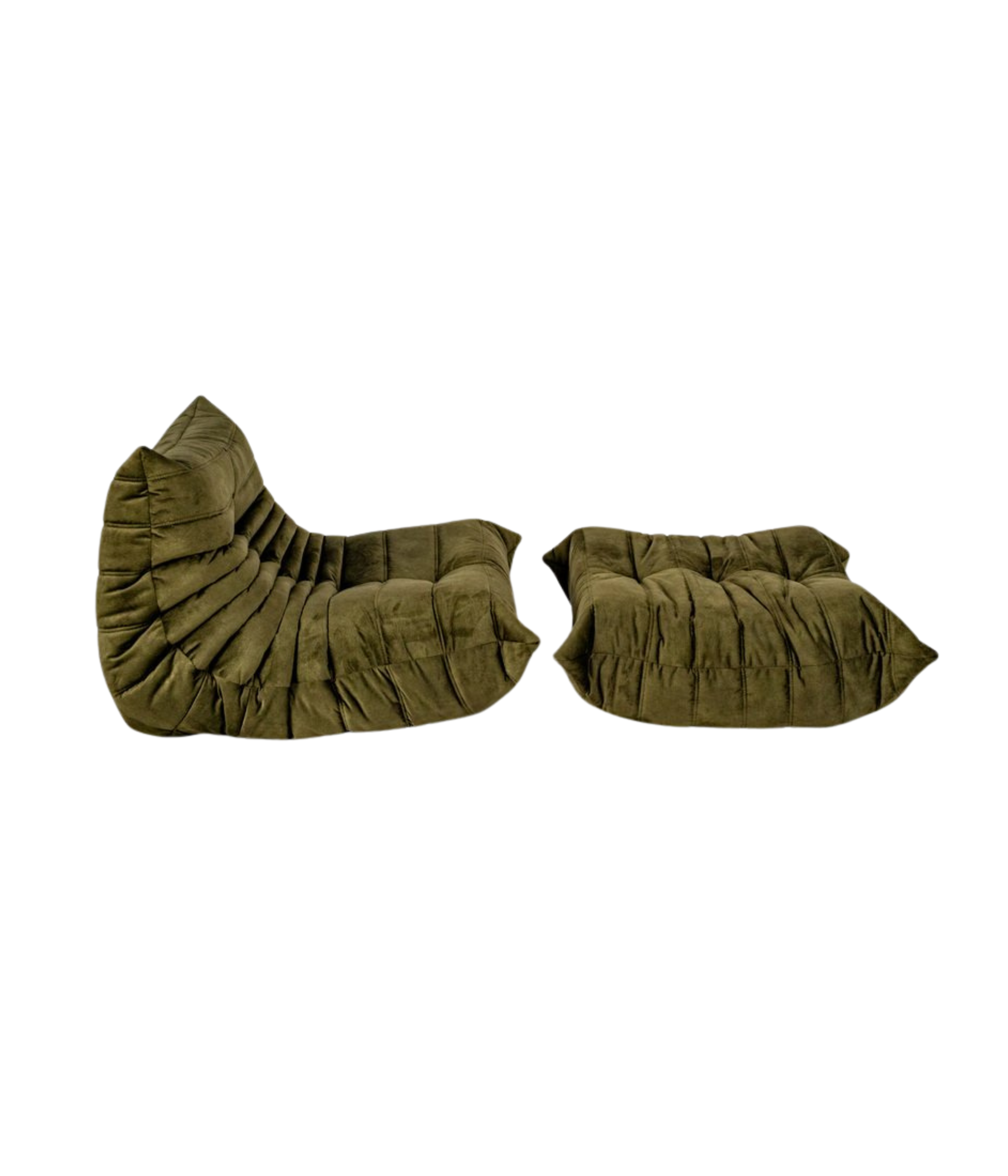 Set_of_Togo_Lounge_Chair_and_Pouf_by_Michel_Ducaroy_for_Ligne_Roset,_Khaki_Velvet,_France,_1976