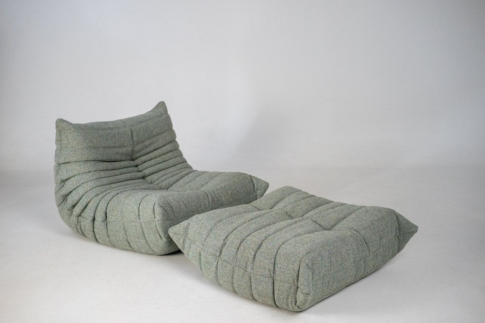 Set_of_Togo_Lounge_Chair_and_Pouf_by_Michel_Ducaroy_for_Ligne_Roset,_Melange_Tweed_Fabric,_France,_1978