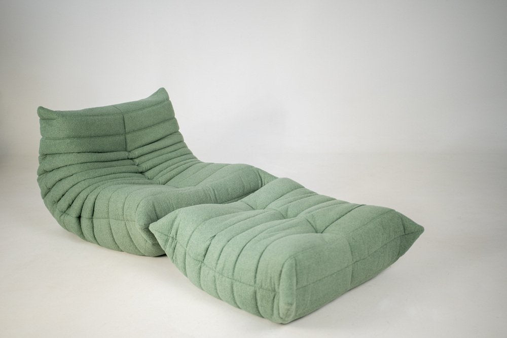 Set_of_Togo_Lounge_Chair_and_Pouf_by_Michel_Ducaroy_for_Ligne_Roset,_Mint_Bouclet_Fabric,_France,_1979
