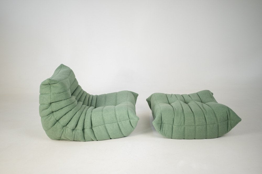 Set_of_Togo_Lounge_Chair_and_Pouf_by_Michel_Ducaroy_for_Ligne_Roset,_Mint_Bouclet_Fabric,_France,_1979