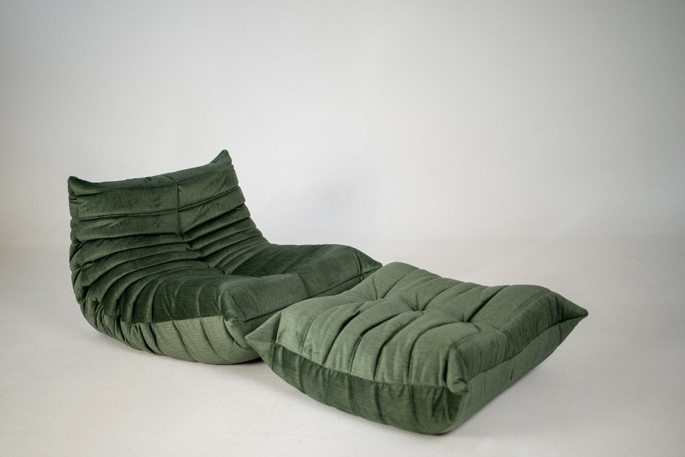 Set_of_Togo_Lounge_Chair_and_Pouf_by_Michel_Ducaroy_for_Ligne_Roset,_Moss_Velvet,_France,_1975