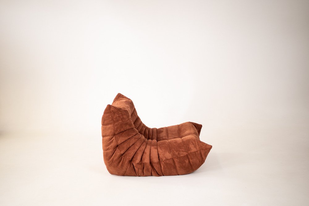 Set_of_Togo_Lounge_Chair_and_Pouf_by_Michel_Ducaroy_for_Ligne_Roset,_Orange_Corduroy,_France,_1974
