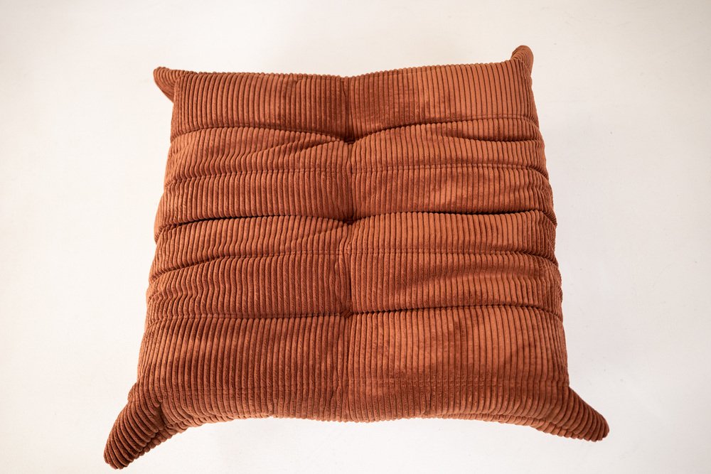 Set_of_Togo_Lounge_Chair_and_Pouf_by_Michel_Ducaroy_for_Ligne_Roset,_Orange_Corduroy,_France,_1974