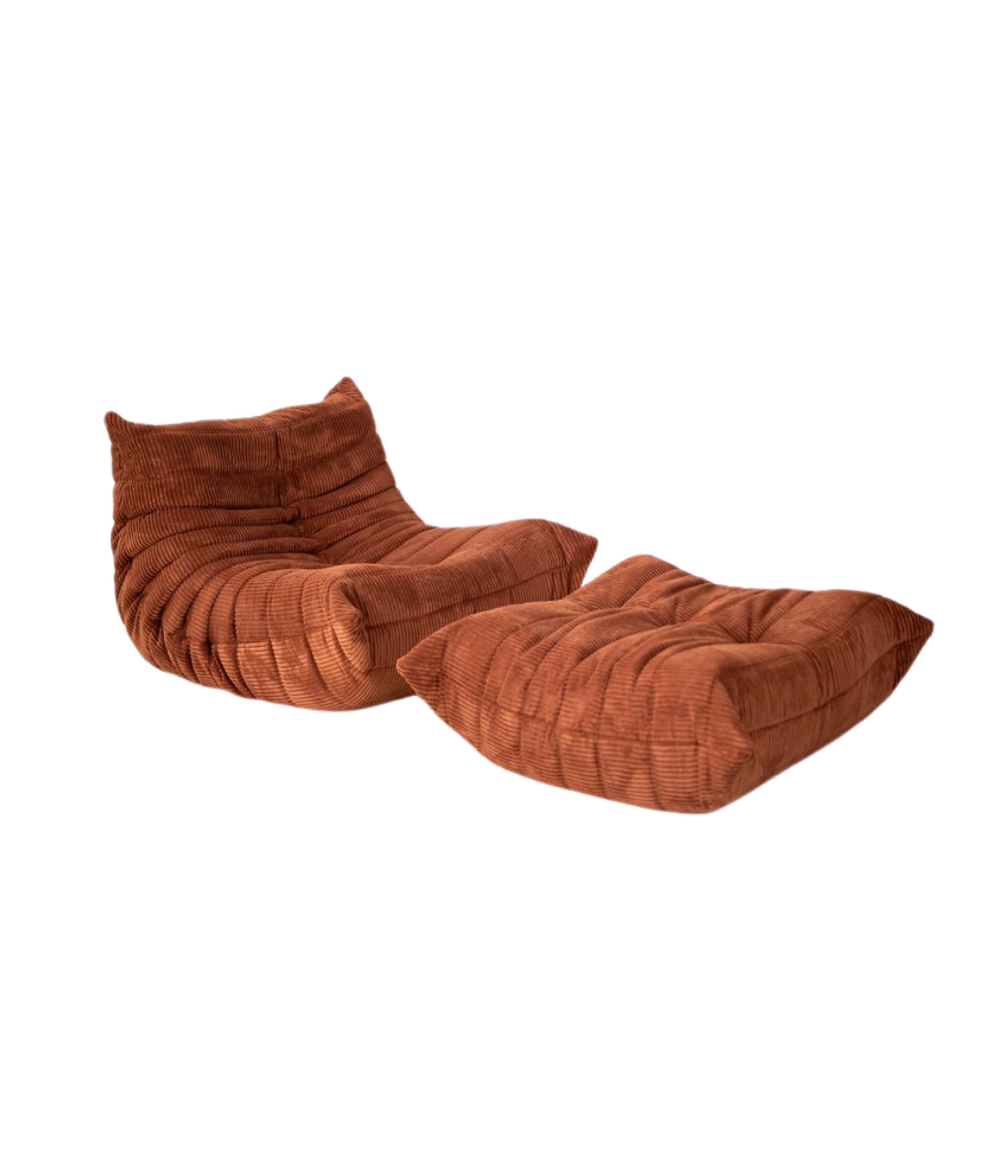 Set_of_Togo_Lounge_Chair_and_Pouf_by_Michel_Ducaroy_for_Ligne_Roset,_Orange_Corduroy,_France,_1974