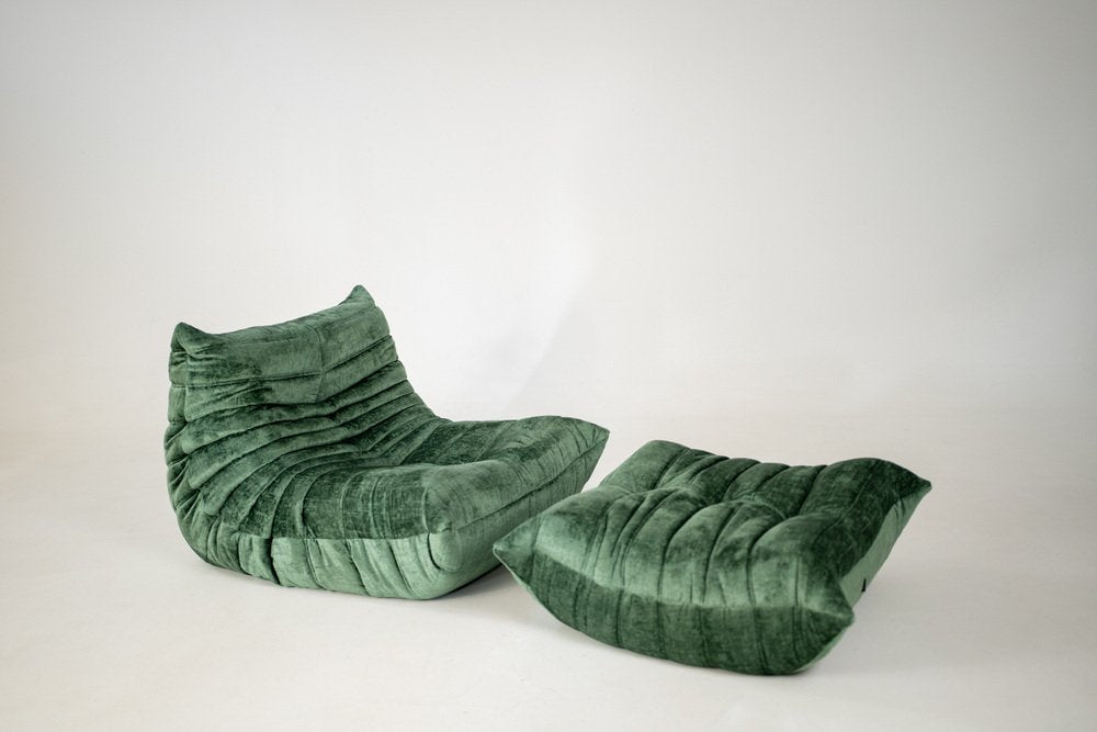 Set_of_Togo_Lounge_Chair_and_Pouf_by_Michel_Ducaroy_for_Ligne_Roset,_Pistachio_Boulcet_Fabric,_France,_1977
