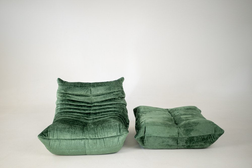 Set_of_Togo_Lounge_Chair_and_Pouf_by_Michel_Ducaroy_for_Ligne_Roset,_Pistachio_Boulcet_Fabric,_France,_1977