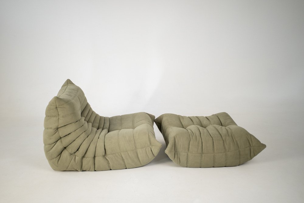 Set_of_Togo_Lounge_Chair_and_Pouf_by_Michel_Ducaroy_for_Ligne_Roset,_Sand_Corduroy,_France,_1982