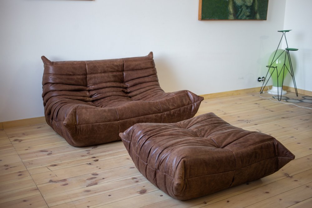 Set_of_Togo_Sofa_and_Pouf_by_Michel_Ducaroy_for_Ligne_Roset,_Dark_Brown_Leather,_France,_1975