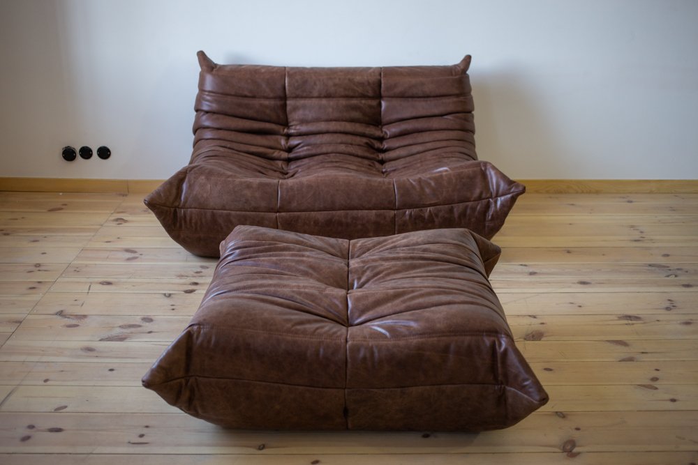Set_of_Togo_Sofa_and_Pouf_by_Michel_Ducaroy_for_Ligne_Roset,_Dark_Brown_Leather,_France,_1975