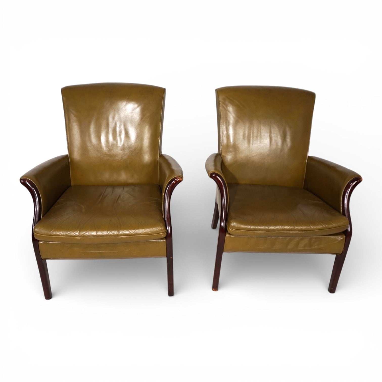 Set_of_2_moss_green_Froxfield_leather_armchairs_by_Parker_Knoll,_1960