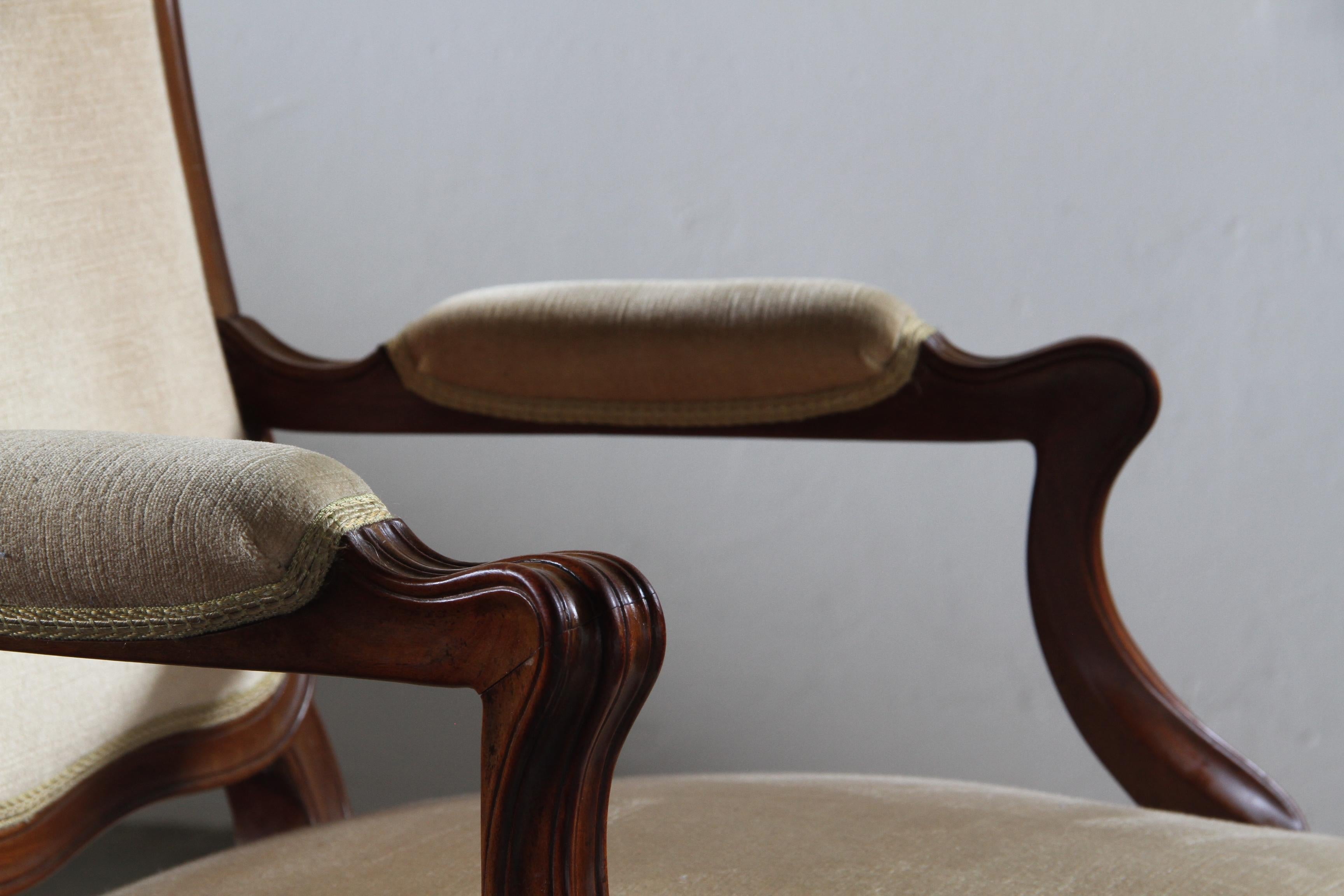 Set_of_4_Antique_Danish_Rococo_Revival_Lounge_Chairs_with_Carved_Wooden_Frames_and_Velvet_Upholstery,_19th_Century