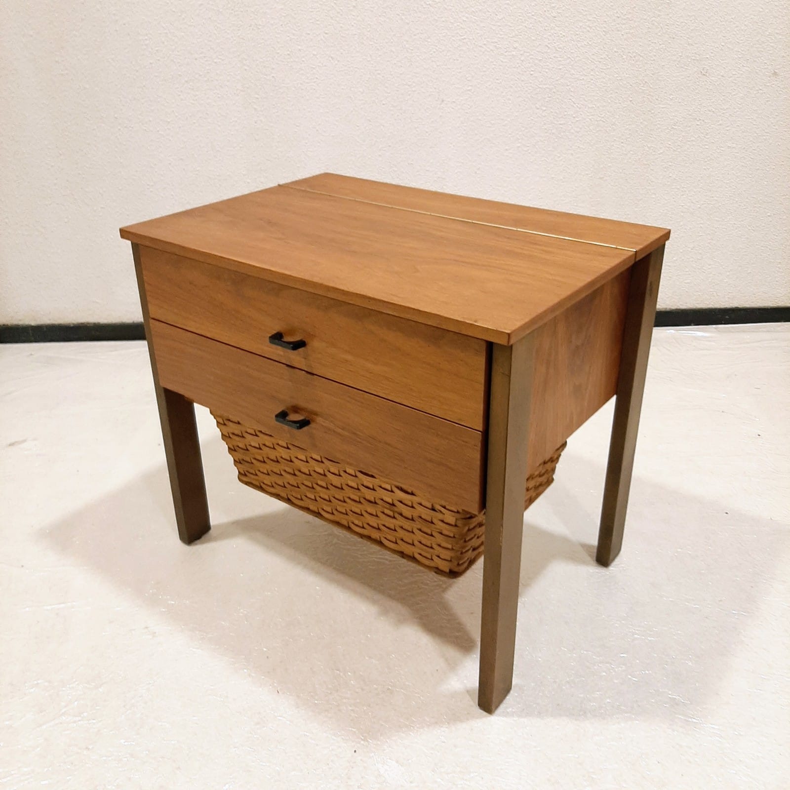 Vintage_Solid_Wood_Sewing_Cabinet_with_Woven_Basket,_Scandinavian_Side_Table