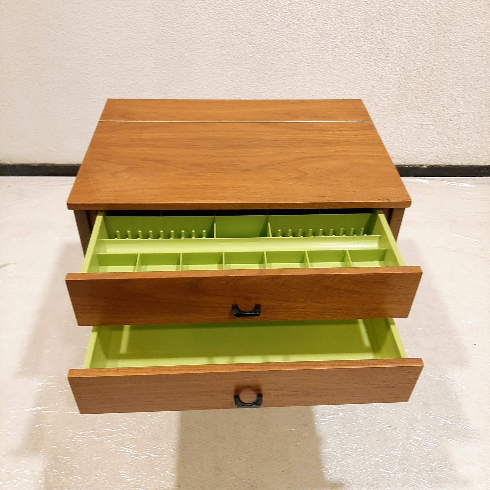 Vintage_Solid_Wood_Sewing_Cabinet_with_Woven_Basket,_Scandinavian_Side_Table