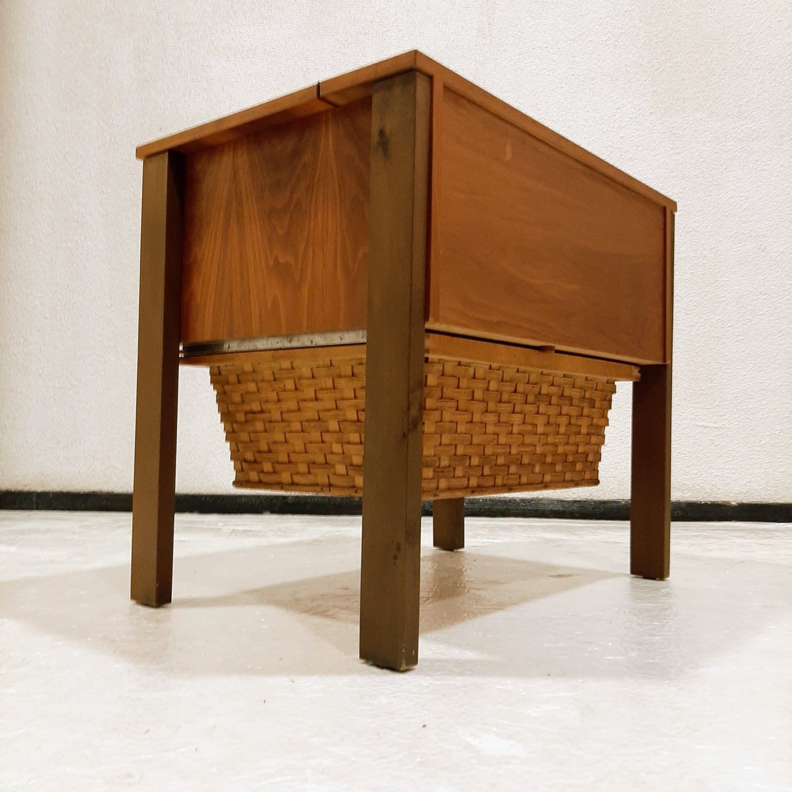 Vintage_Solid_Wood_Sewing_Cabinet_with_Woven_Basket,_Scandinavian_Side_Table
