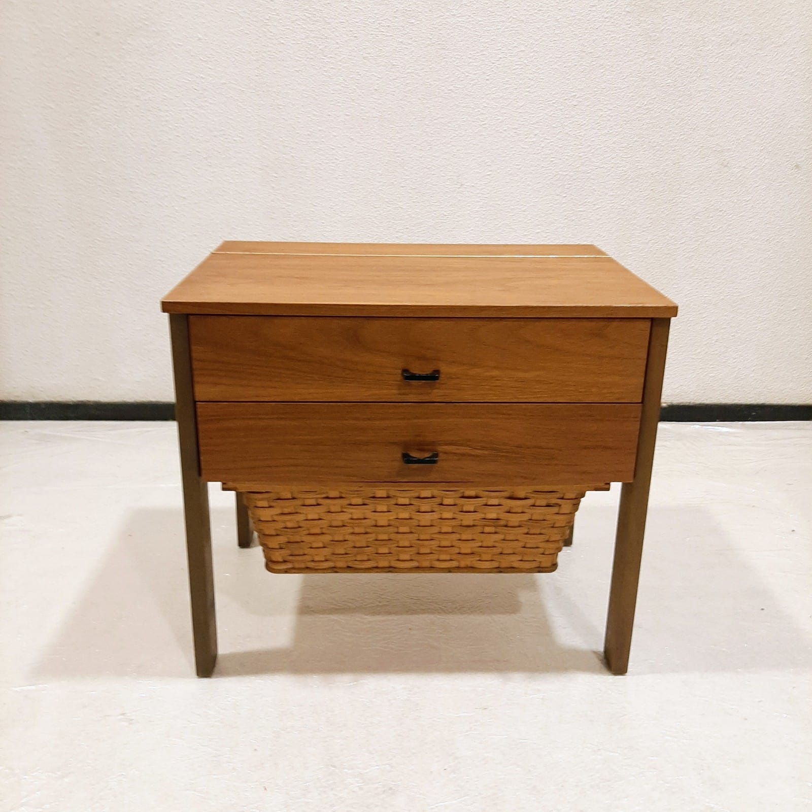 Vintage_Solid_Wood_Sewing_Cabinet_with_Woven_Basket,_Scandinavian_Side_Table