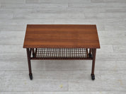 Side_Table,_Teak_Wood_with_Rattan_Shelf_&_Brass,_1970s_Denmark