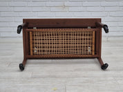 Side_Table,_Teak_Wood_with_Rattan_Shelf_&_Brass,_1970s_Denmark