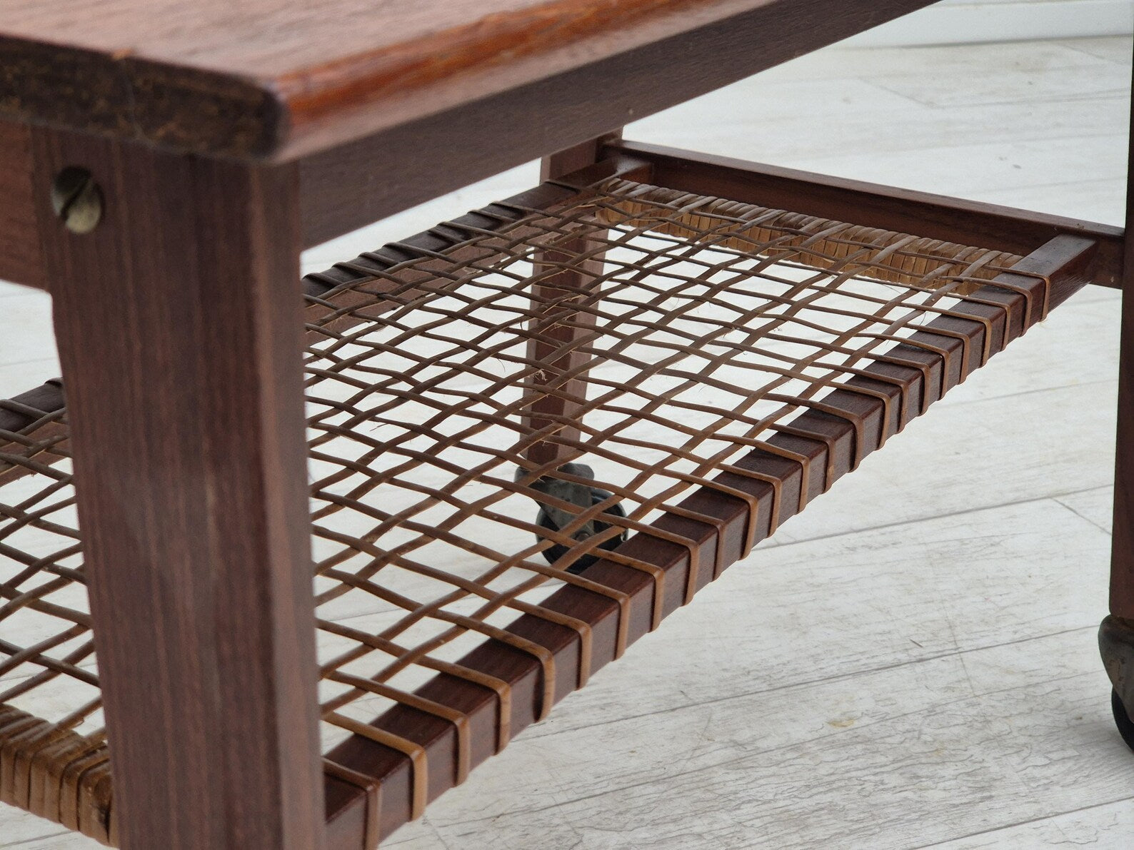 Side_Table,_Teak_Wood_with_Rattan_Shelf_&_Brass,_1970s_Denmark